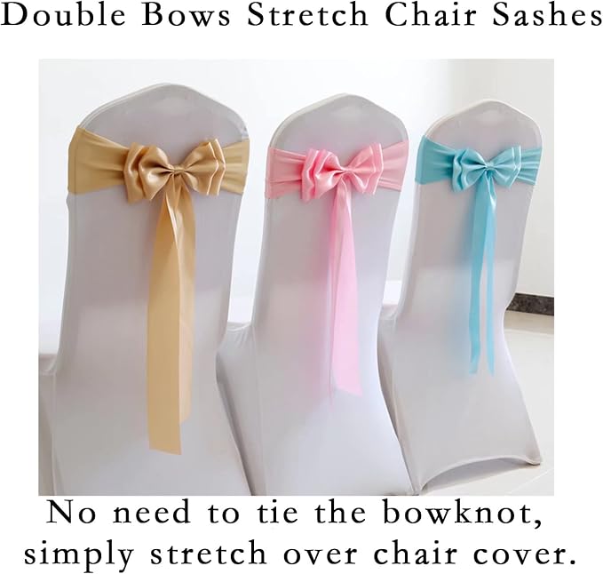 Pack of 6 Chair Sashes Spandex Chair Bands Satin Chair Sashes Chair Ribbons Bows Stretch Chair Sashes for Wedding Party Events Banquet Hotel Home Kitchen Chair Cover Decoration（6 PCS Pink Purple） - Image 4