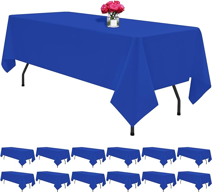 12 Pack Royal Blue Tablecloths for 8ft Tables-60 x 126 Inch | Polyester Table Cover, Stain and Wrinkle Resistant Washable Fabric Table Cloth, Perfect for Wedding Banquet Parties by REWOMC