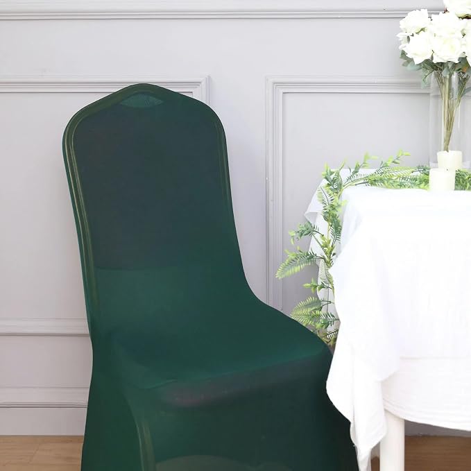 Efavormart 10 Pack Hunter Emerald Green Spandex Fitted Banquet Chair Covers, Reusable Stretched Slip On Chair Covers - Image 9