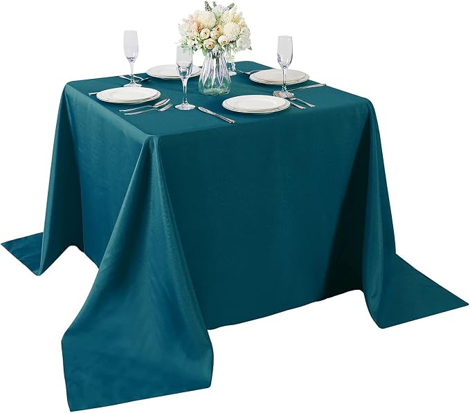 Cupuamon Square Tablecloth 90x90 inch Washable Polyester Fabric Table Cloth for Wedding Party Dining Banquet Decoration（90x90,Peacock Blue） by Cupuamon