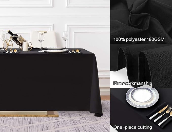 Surmente 5 Pack 90x132 Inch Black Tablecloth for 6-8 Foot Rectangle Tables | Dining Table Cover Protector, Wrinkle Free, Washable Polyester Fabric, 6ft Table Cloth for Wedding, Banquet, Restaurant - Image 2