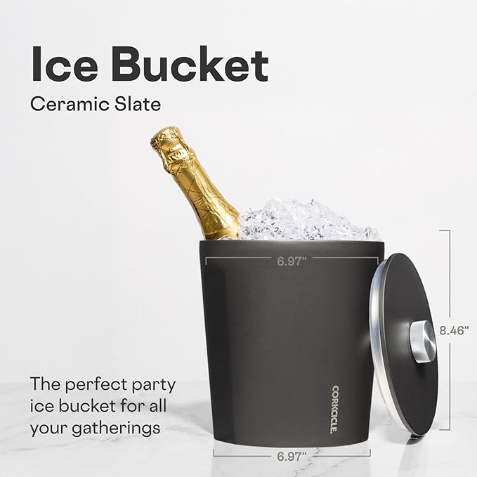 Corkcicle Insulated Ice Bucket with Lid - Stainless Steel - Summer Gift - 100 oz - Ceramic Slate