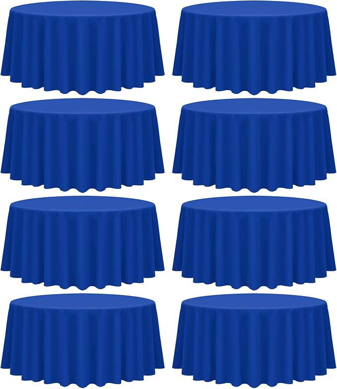 fani 8 Packs Royal Blue Round Tablecloth - 108 Inch, Polyester | Table Cloth for Round Tables, Washable Fabric, TableCovers for Wedding, Party, Banquet, Dining Tables, Camping by fani