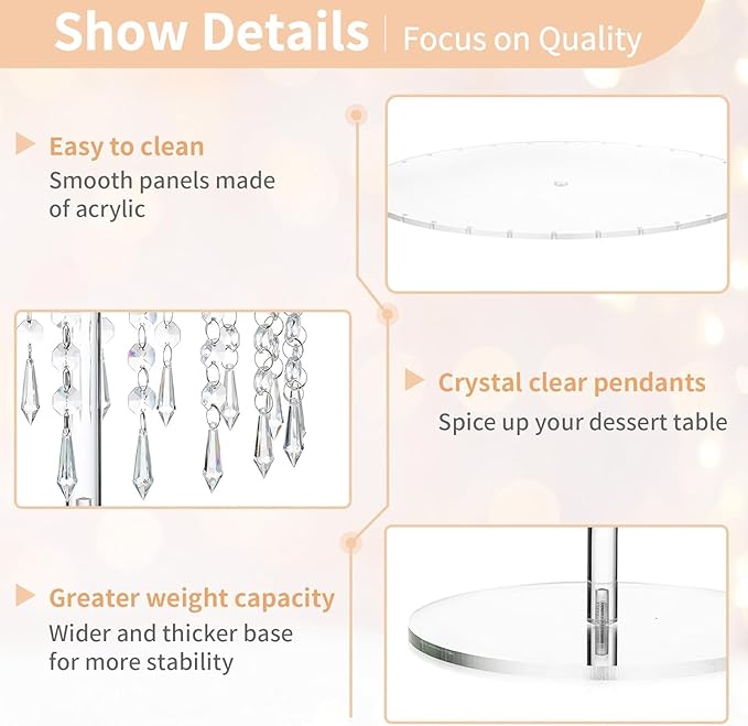 Acrylic cake stand, Acrylic Cake Rack Circular Cupcake Rack Dessert Display Rack With Crystal Chandelier For Wedding Birthday Party Table Decoration(Small)