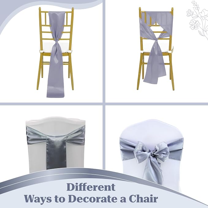 VDS Satin Chair Sashes Chair Cover Back Tie Sateen Bows Ribbon for Wedding Birthday Graduation Engagement Ceremony Event Party Banquet Venue Hotel All Dining Chair Décor (150PC)(Light Silver Grey) - Image 4