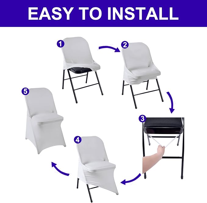 Folding Chair Covers for Party 12pcs, Sliver Universal Spandex Chair Covers for Folding Chairs, Stretchy Fitted Chair Covers for Wedding, Party, Banquet, Conference (12pcs, Sliver) - Image 5