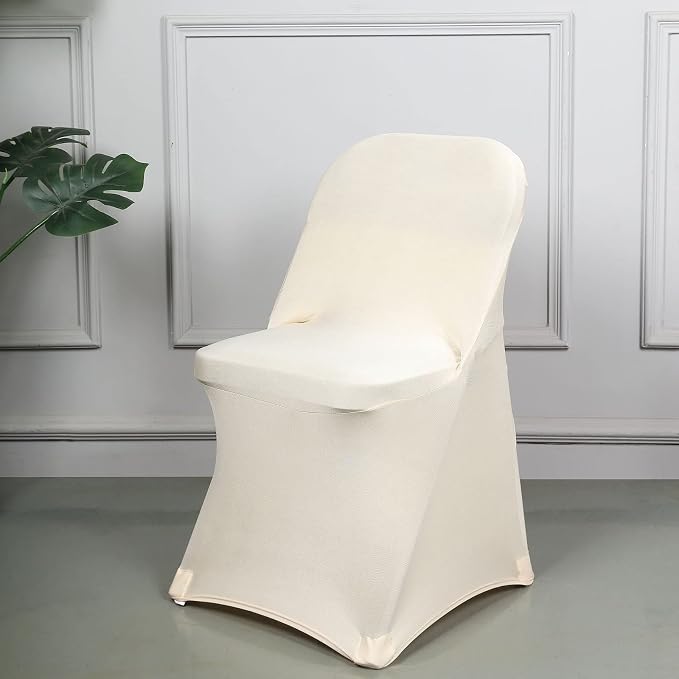 Tableclothsfactory Stretchy Spandex Fitted Folding Chair Cover Dinning Event Slipcover for Wedding Party Banquet Catering - Beige by TABLECLOTHSFACTORY