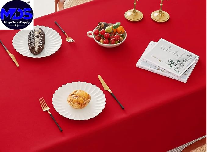 MDS Pack of 10 Rectangle Tablecloth 70 x 108 Inch Polyester Wrinkle Resistant Washable Polyester Table Cloth for Kitchen Dining Buffet Parties, Picnic, Events, Weddings and Restaurants - Red - Image 2