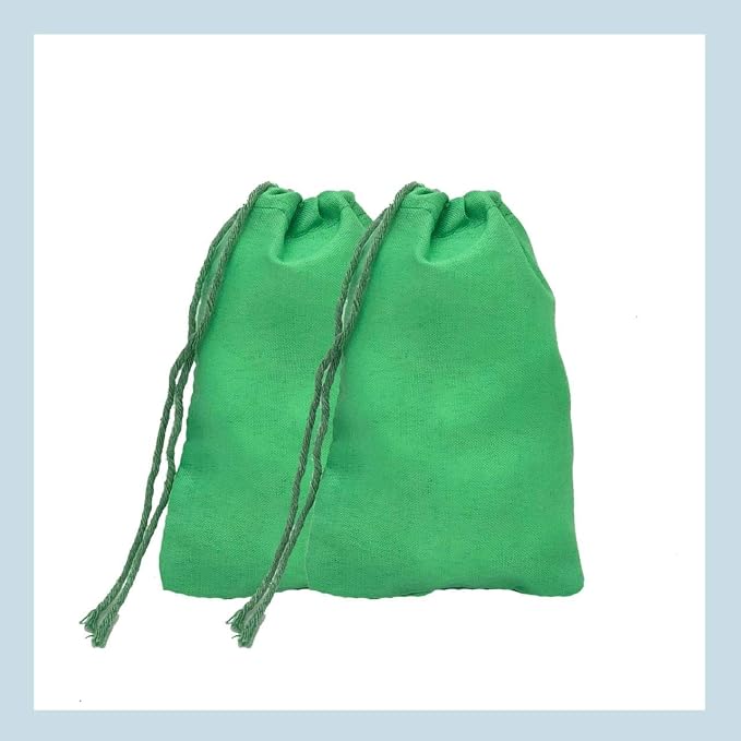 (12x16 inches) Green Cotton Bags, Reusable And Biodegradable Produce Muslin Drawstring Bags Available in Different Sizes (Pack Of 25) - Image 2