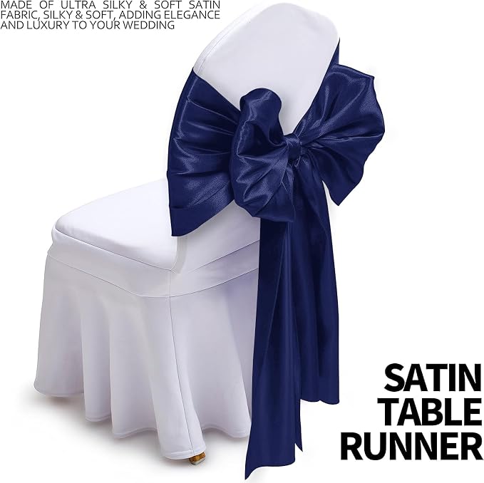 SI Pack of 20 Wedding 12 x 108 inch Satin Table Runner for Wedding, Decorations for Graduations, Engagements, Birthday Parties, Banquets, Runners fit Rectangle, Round Table - Navy Blue - Image 3