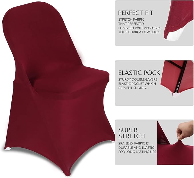 HAINARverS Folding Chair Covers for Wedding, 10pcs Burgundy | Stretch Spandex Washable Fabric Chair cover, Decoration Chair Cover for Wedding, Party, Banquet, Birthday, Conference, Event - Image 4