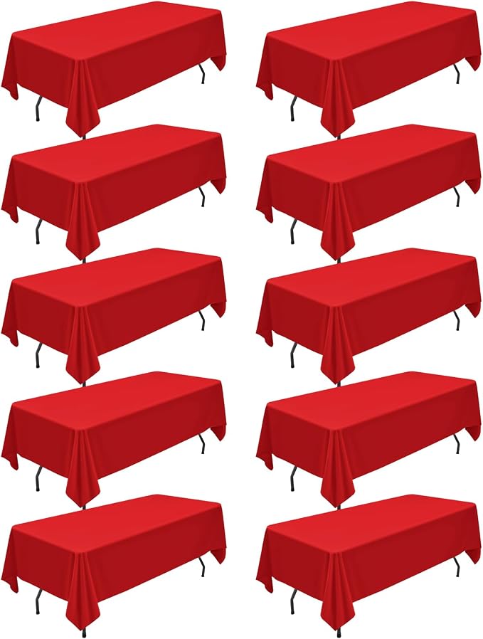 Teruntrue 10 Packs Red Polyester Tablecloth 60 x 102 inch Rectangle Table Cloth for 6 Foot Tables Wrinkle Resistant Washable Fabric Table Cover Polyester Red Table Cloth for Party,Wedding, Banquet by Teruntrue