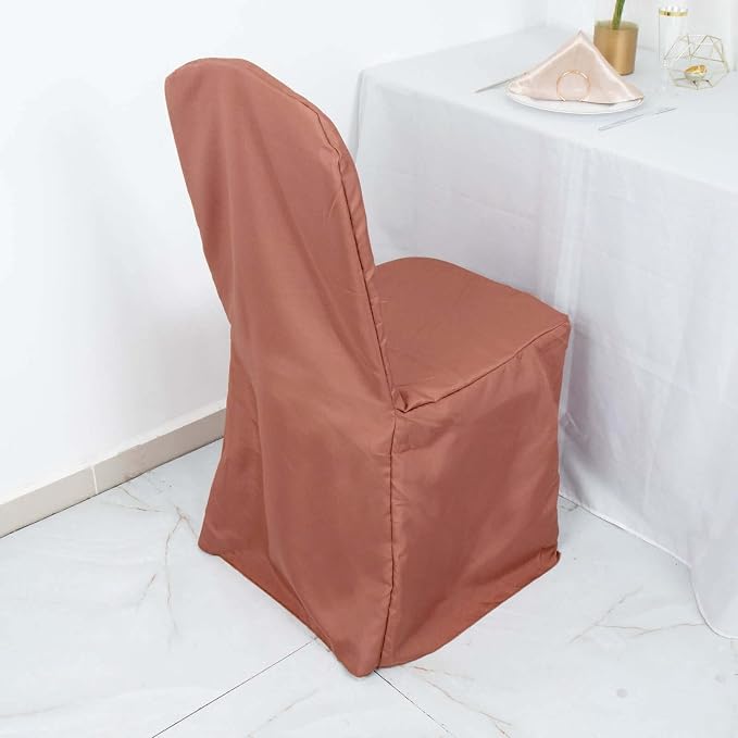 Efavormart 50PCS | Round Top Terracotta Polyester Banquet Chair Covers Linen Dinning Chair slipcover for Wedding Party Event Catering - Image 3