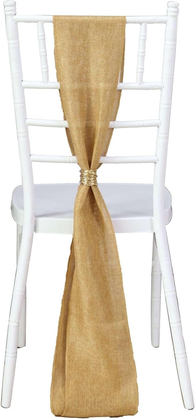 Efavormart 5 Pack | Gold Jute Faux Burlap Chair Sashes Covers, Boho Chic Linen Decor - 6"x108" - Image 6