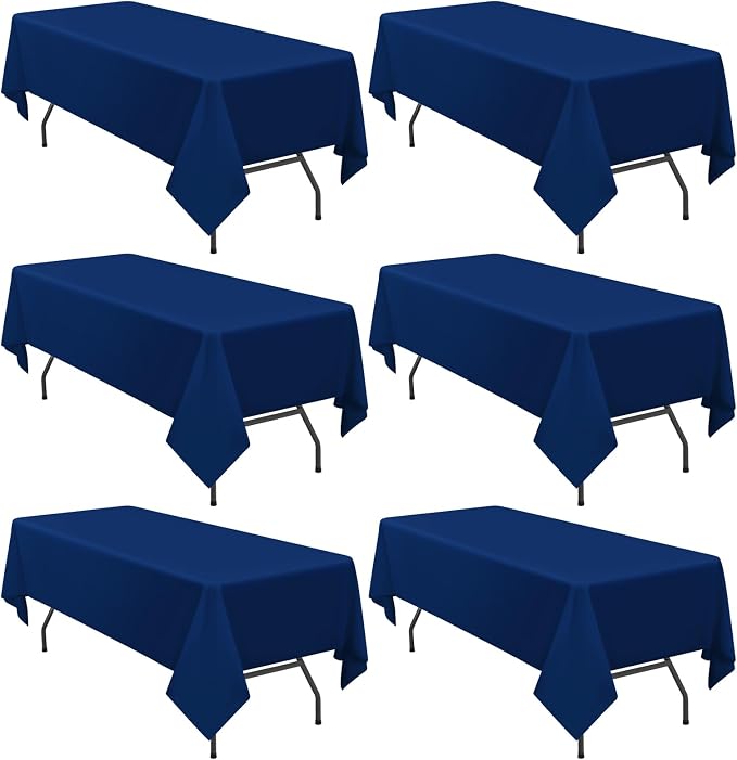6 Pack Tablecloth 60 x126 inch Polyester Table Cloth for 8 Foot Rectangle Tables,Stain and Wrinkle Resistant Washable Fabric Table Covers Polyester Navy Blue Table Clothes for Wedding,Party,Banquet by YMHPRIDE