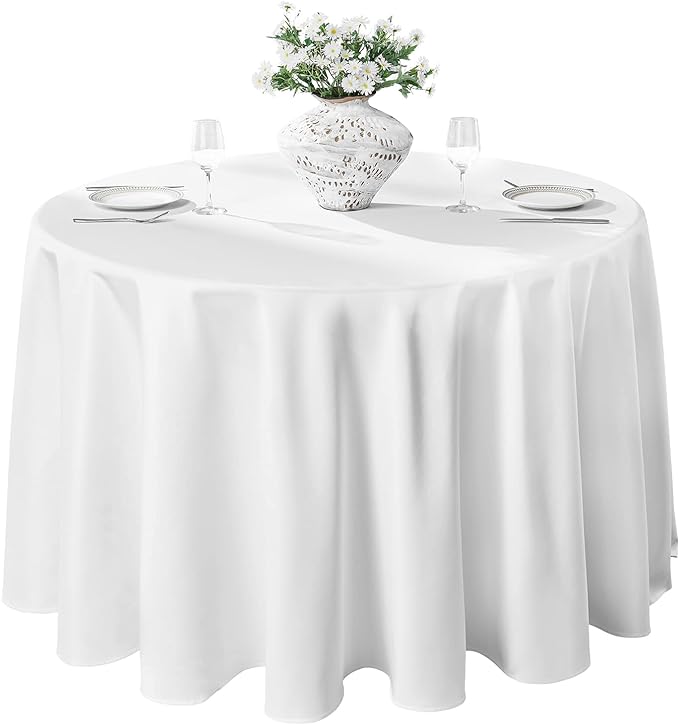 VidaFete 1 Pack 120inch Round Tablecloth Polyester Table Cloth, White | Stain and Wrinkle Resistant Polyester Dining Table Cover for Kitchen Dining Party Wedding Tabletop Buffet Decoration by VidaFete