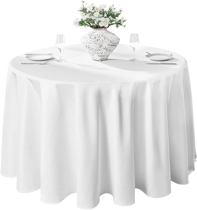 VidaFete 2 Pack 132inch Round Tablecloths Polyester Table Cloth, White | Stain and Wrinkle Resistant Polyester Dining Table Cover for Kitchen Dining Party Wedding Tabletop Buffet Decoration by VidaFete