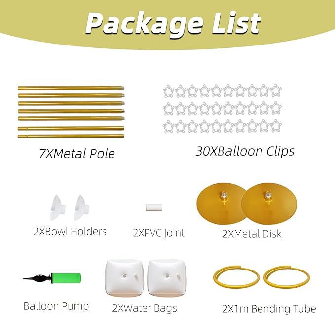 Balloon Arch Stand Kit 9ft &5.6ft,Heavy Duty Base With Water Filling Bag Bendable Half Arch Balloon Arch for Birthdays Holiday Decorations And Other Indoor And Outdoor Parties No Balloons (gold)