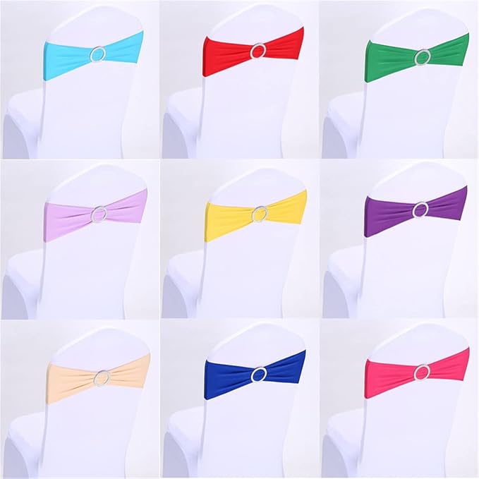 Dimatic Spandex Chair Sashes Bands 30PCS Stretch Chair Cover Ties Bows with Buckle Slider Wedding Party Reception Banquet Decoration (Metallic - Silver) - Image 5