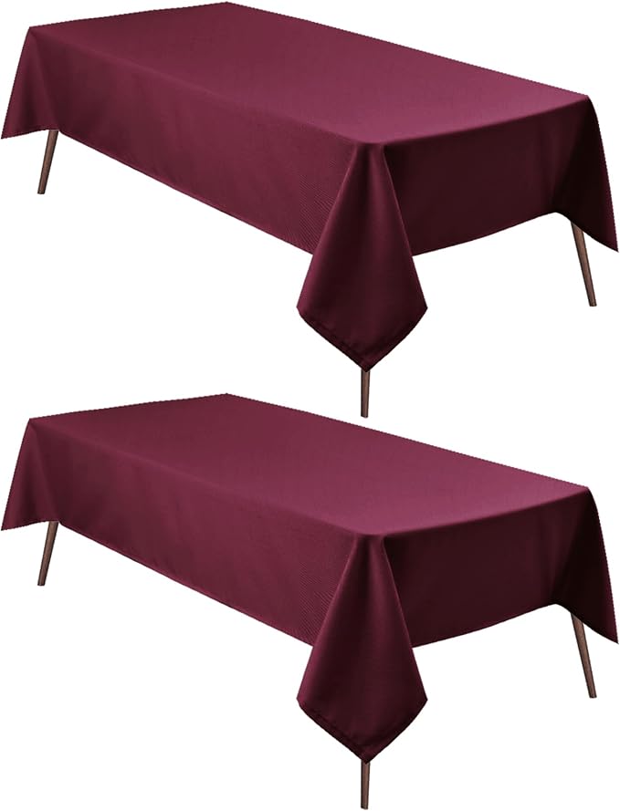 Hiasan 2 Pieces Burgundy Tablecloth for Rectangle Tables, 54 x 80 Inch | Waterproof, Spillproof, Washable Fabric Table Cloth for Dining Room/Kitchen/Banquet/Birthday/Party/Christmas/Outdoor by Hiasan