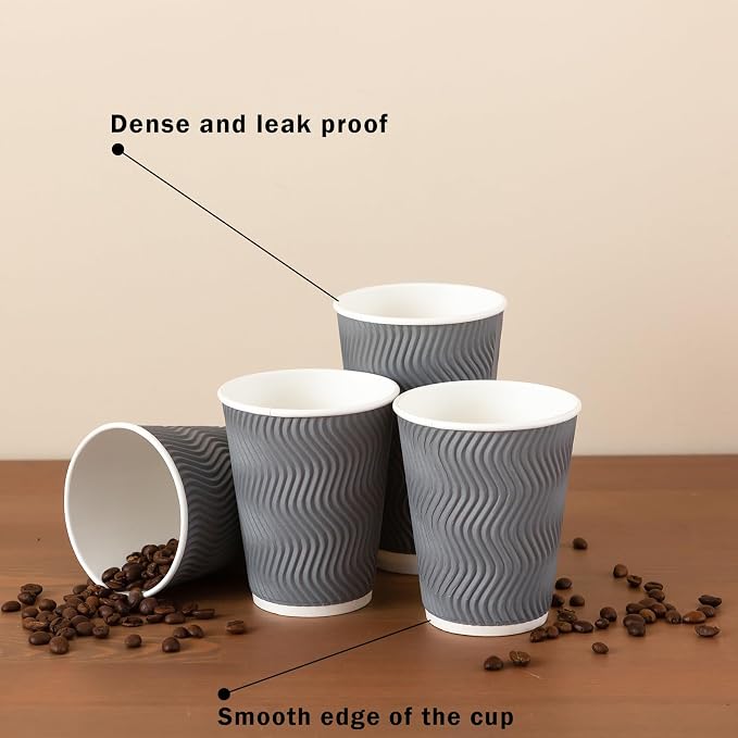 Clawsoff 120 Pack 12 oz Coffee Cups Disposable Insulated Paper Cup Gray | Premium Sturdy Ripple Wall, Ideal For Hot Beverage or Cold Drinks , Office, Home, Cafe, Party, Travel Daily Use - Image 4