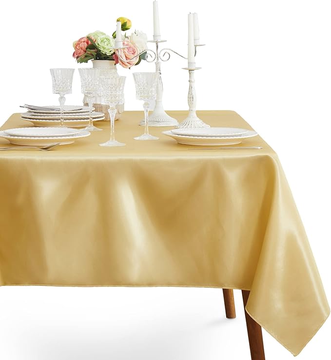 1 Pack Gold Satin Tablecloth, 58 x 102 Inches Rectangle Table Cover,Smooth Fabric Gold Satin Table Cloths,Luxury Silk Tablecloth for Party Wedding Dining Banquet