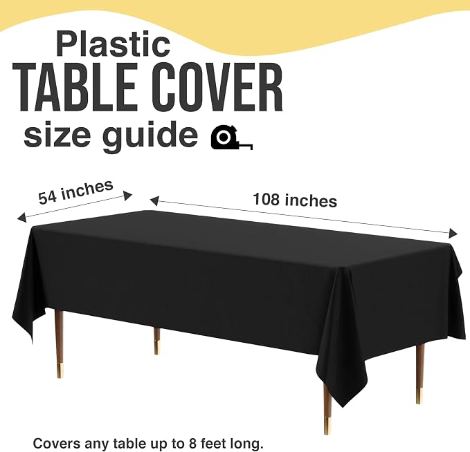 Exquisite 66% Thicker Premium Plastic Table Cloth Rectangle Table Cover 0.5 Mil 12 Pack Black Table Cloth 54 Inch x 108 Inch Disposable Tablecloth Won't Tear Easily Like Cheap Thin Brands - Image 5