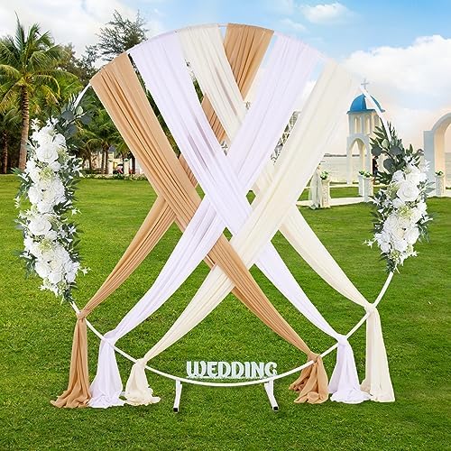 6 Yards Wedding Arch White Sheer Backdrop Curtain 6 Panels Chiffon Fabric Drapery Nude and Cream Ceremony Birthday Party Anniversary Decoration by MokoHouse