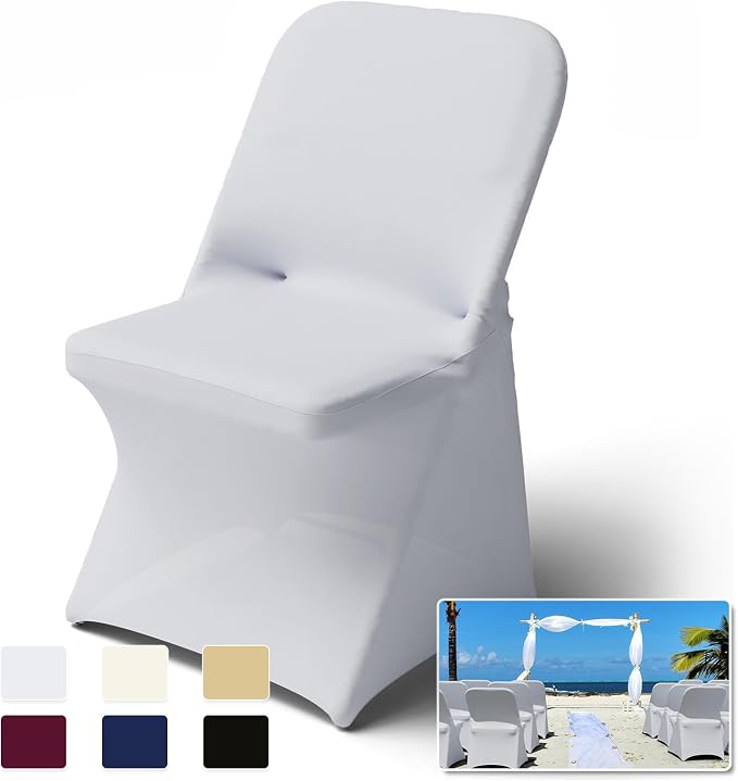 Trlyc Spandex Folding Chair Covers 12 Pcs White for Wedding Party - Image 7