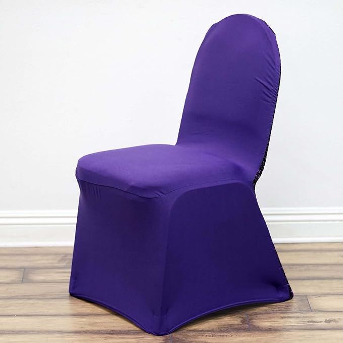 Tableclothsfactory 20PCS Purple Spandex Stretch Banquet Chair Cover with Metallic Glitte Dinning Event Slipcover for Wedding Party Banquet - Image 3