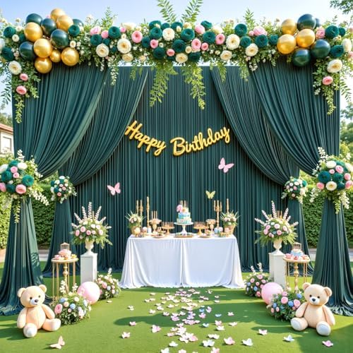 Hunter Green Backdrop Curtain for Parties Wrinkle Free Dark Green Photo Curtains Backdrop Drapes Fabric Decoration for Baby Shower Birthday Party Photography 5ft x 8ft,2 Panels - Image 2