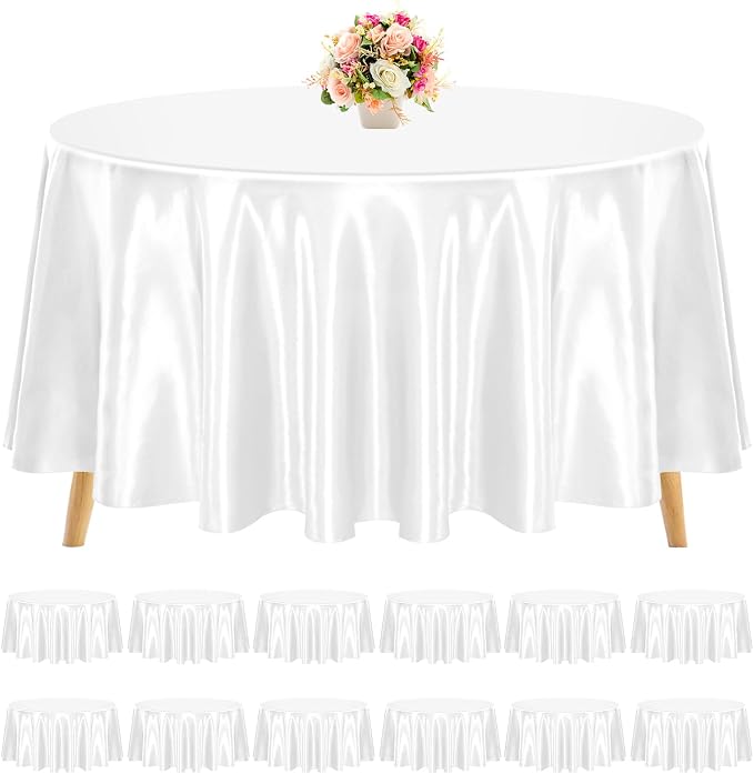 12 Pack 108 Inch Round Satin Tablecloth, White by REWOMC