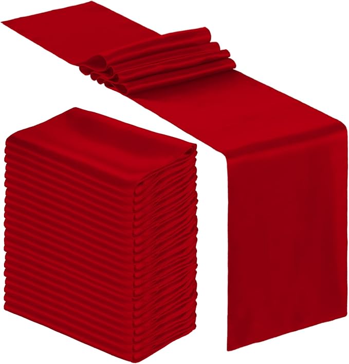 24 Pcs Red Satin Table Runners Bulk, 12 x 108 Inch | Runners for Table, Smooth Fabric Tablecloth, Wedding Banquet, Birthday Party, Fall Decorations, Halloween Christmas Party by Bencailor
