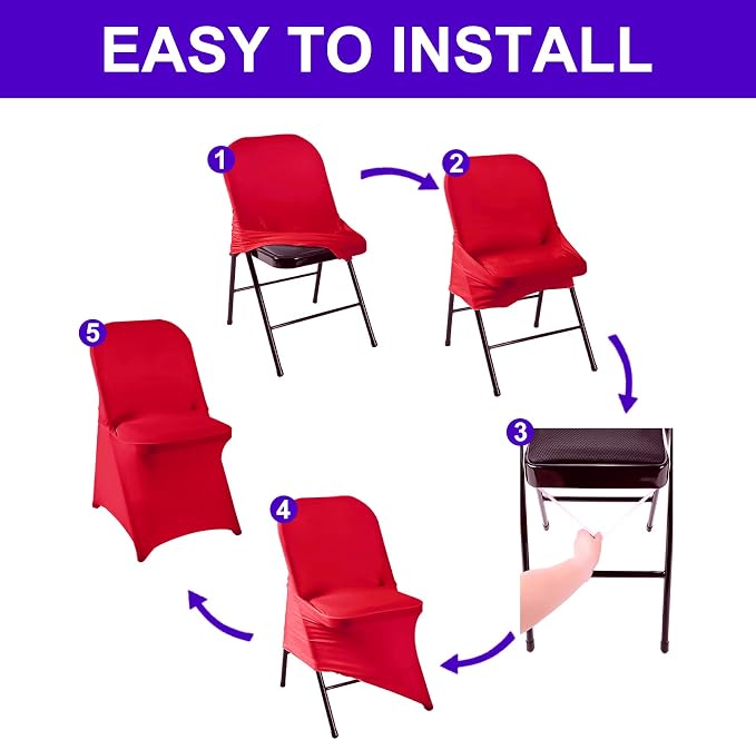 Folding Chair Covers for Party - 36pcs, Red Universal Spandex Fitted Chair Covers for Wedding, Banquet, Conference - Image 5