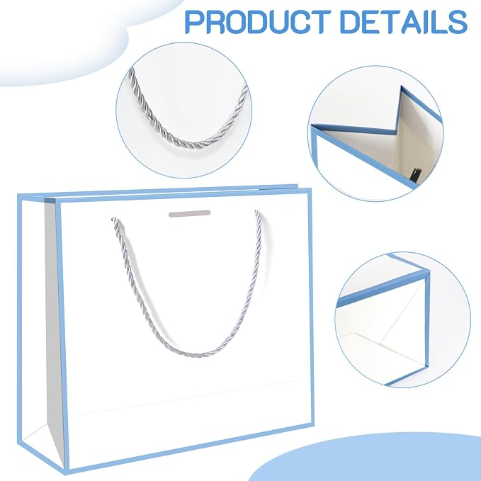 5 | 12 | 25 | 50 Pack Gift Bag with Bow Ribbon Horizontal Paper Gift Bags Bulk for Women Men,with Handles for Birthday Wedding Bridesmaid Party Favor Shopping Retail Gift Sacks (Sky blue, 12.6x4.3x10.5 Inch (Pack of 12)) - Image 3