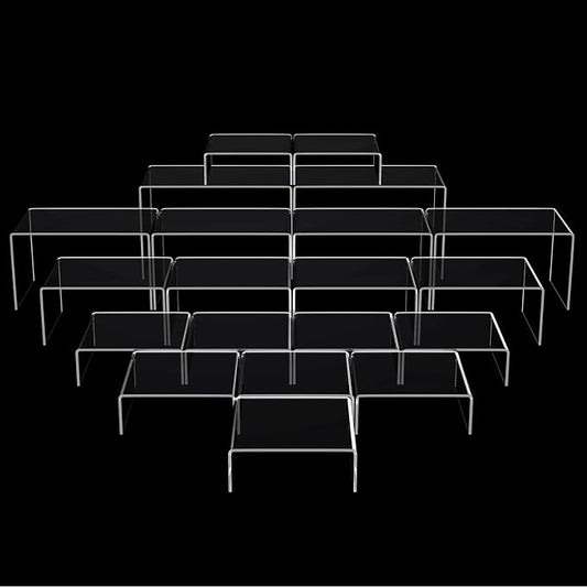 Chuangdi 20 Pcs Acrylic Display Risers, Clear Plastic Product Stand, Food Display Riser for Table Party Jewelry Shelf Decor for Figure Dessert Cupcake Candy Action Showcase(Clear,Large Set) by Chuangdi
