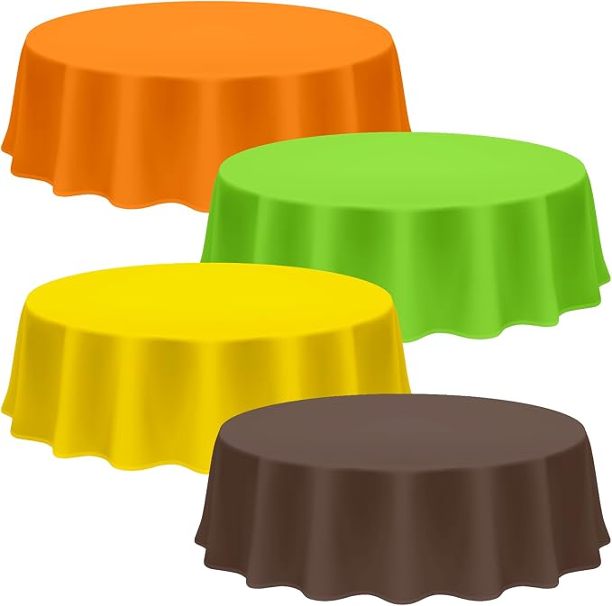 Patelai 12 Pcs 84 Inch Thanksgiving Fall Plastic Round Tablecloth Disposable Autumn Table Cover Plastic Round Tablecloths for Fall Harvest Party Decor (Orange,Yellow,Brown,Fruit Green) by Patelai