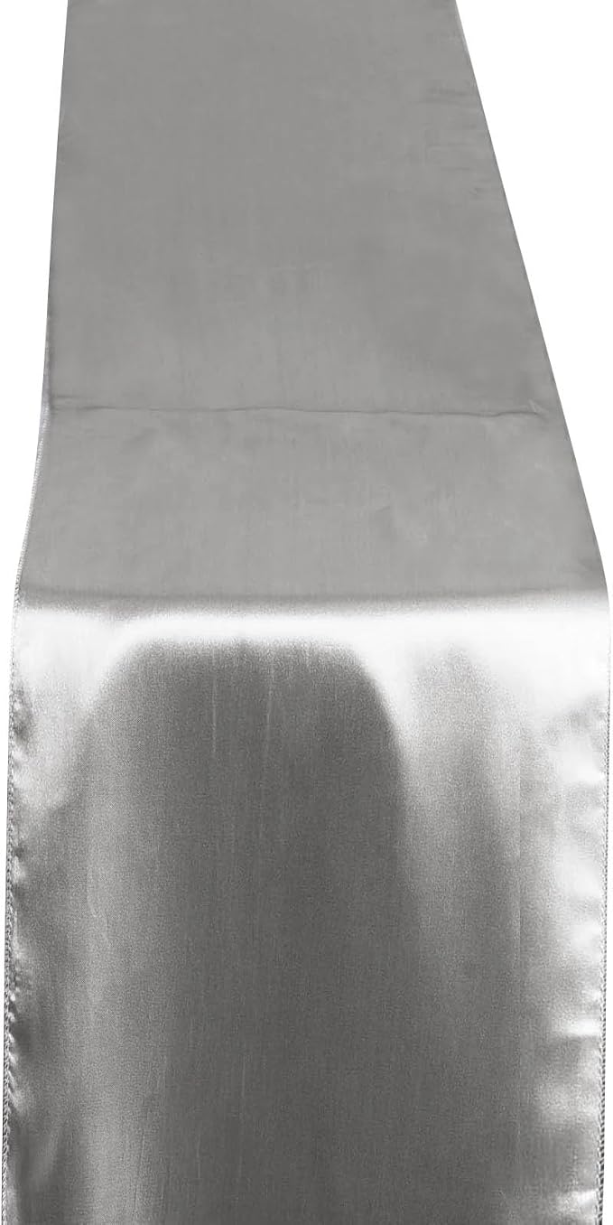 Balsa Circle 8 pcs 12 x 108 inch Silver Satin Table Runners Wedding Table Top Party Supplies Reception Linens Decorations by BalsaCircle