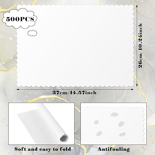 Sabary 500 Pcs White White Disposable Paper Placemats Bulk Scalloped Edge 14.6 x 10.2 Inches Blank Paper Place Mats Bulk Party Blank Table Mat for Adults Holiday Dinning Table Decor - Image 2