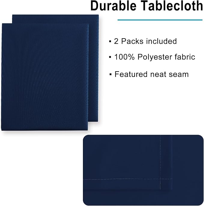 Hiasan 2 Pieces Rectangle Tablecloth, 54 x 108 Inch, Navy Blue | Waterproof, Wrinkle Resistant, Washable Polyester Table Cloth for Dining Room/Kitchen/Party/Camping/Outdoor Use - Image 4