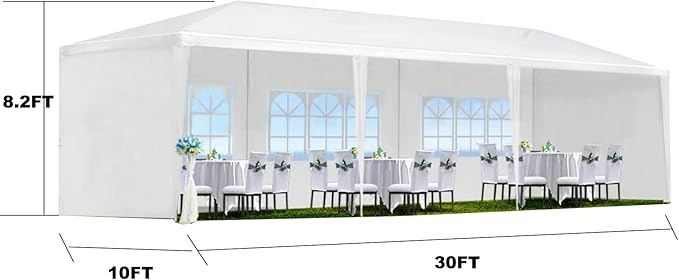 10' X 30' Outdoor Wedding Party Tent Canopy Tent with 5 Removable Sidewalls, Heavy Duty Waterproof Gazebo Patio Shelter for BBQ Camping Party Cater Events