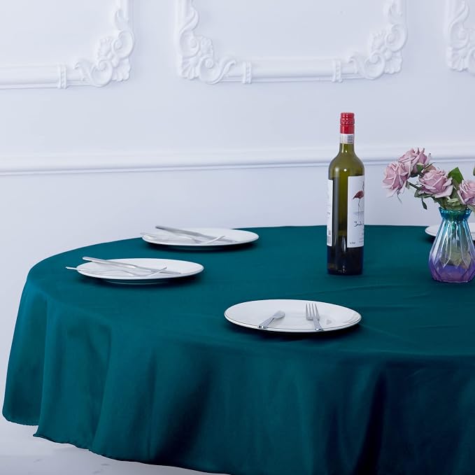 Ascoza 2pack 90 Inch Peacock Blue Round Tablecloth in Washable Polyester Fabric for Wedding/Banquet/Restaurant/Parties… - Image 7