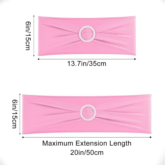 Pink Chair Sashes 50 Pack Spandex Stretch Chair Band Sashes with Buckles for Folding Chairs Wedding Party Reception Baby Shower Events Banquet Decorations - Image 2