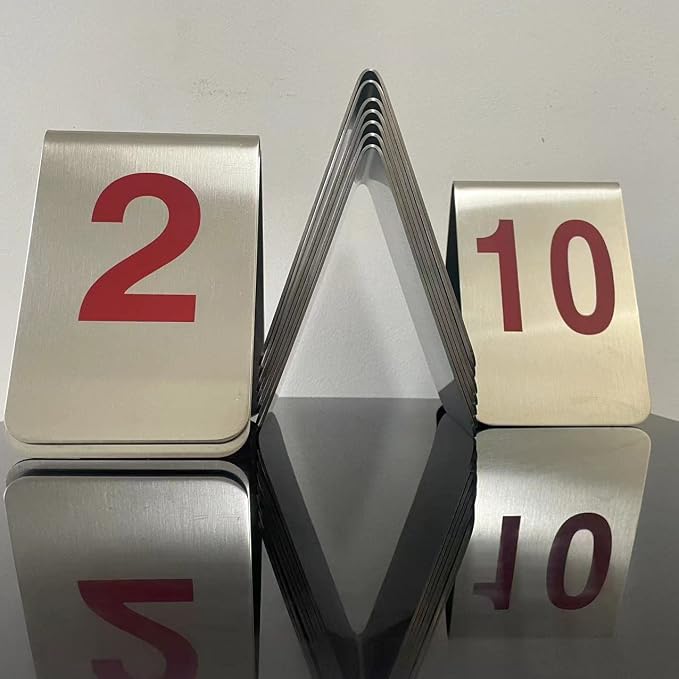 Metal Place Cards Stackable Tent Style Table Numbers,Place Card Holders for TRPG Wedding Party Restaurants Cafes Bars Gatherings Meeting Room Board Games (Red, Large 1-10) - Image 2
