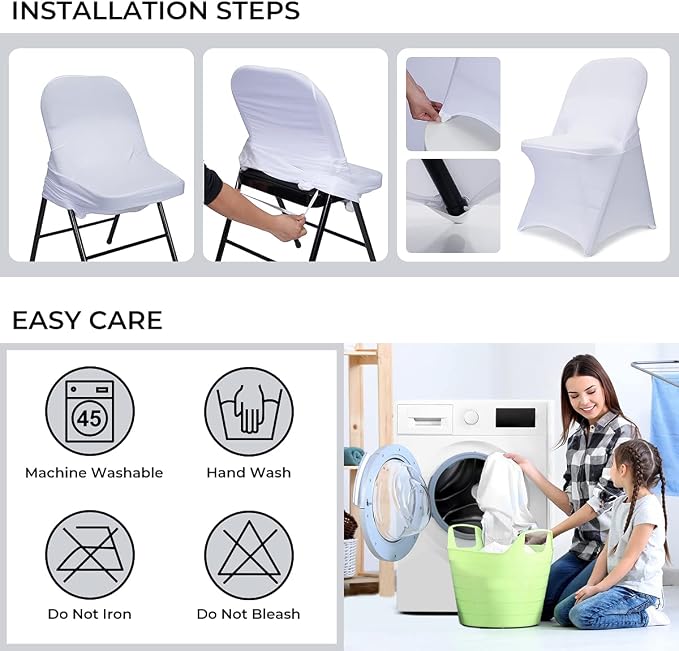 Babenest Stretch Spandex Folding Chair Covers for Wedding, 100PCS White | Upgraded Universal Washable, Fitted Chair Slipcovers Protector for Holidays, Banquet, Party, Easter Celebration - Image 6