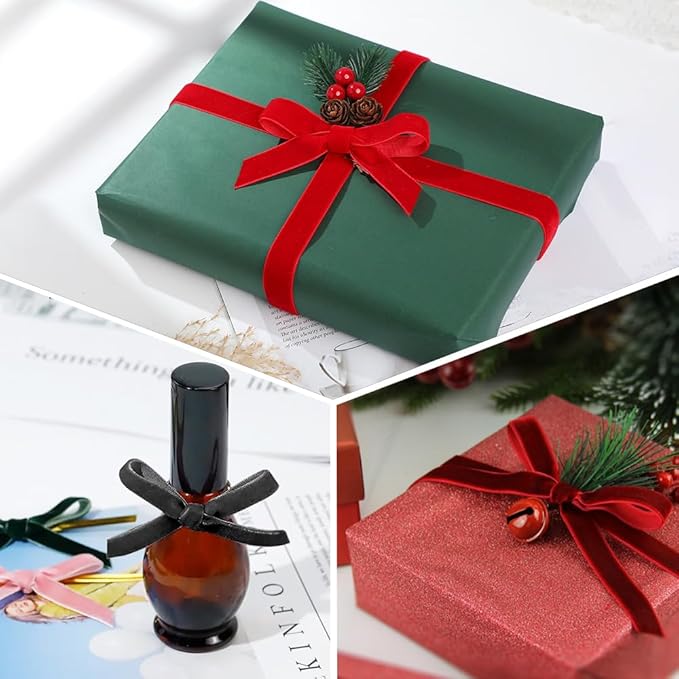 1" Wide x 10 Yards Velvet Ribbon, Vintage Single Face Velvet Ribbons for Gift Wrapping, Christmas Wrapping Bows, Wedding Decor, Sewing and More (Burgundy)