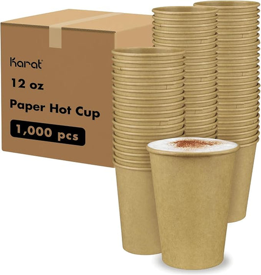 Karat 10oz Kraft Paper Coffee Cups [1,000 ct] Disposable, Leak-Resistant Double Poly-Lined Hot Cups | Ideal for Cafes & Offices, 90mm by Karat