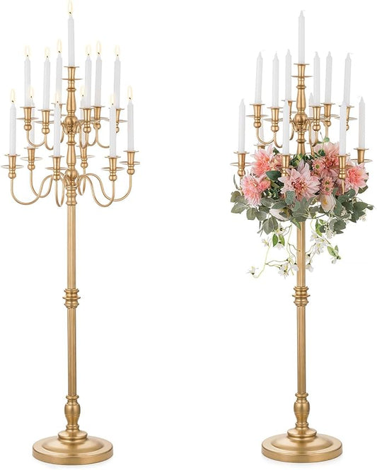 Sziqiqi Wedding Candelabra 51in Tall : Large Candelebras for Party Event Gold Candle Holders Set of 2 for Candlesticks Table Centerpiece for Party Events
