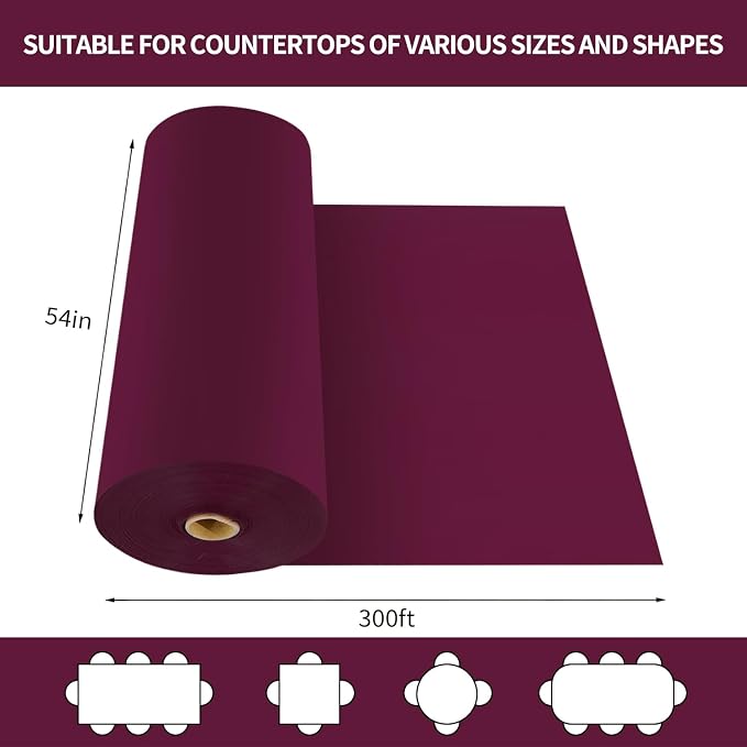 CXPSINC 54 Inch X 300 Feet Plastic Table Cover Roll Disposable Tablecloth with Slide Cutter for All Type/Shape Tables | Party, Banquet, Birthdays, Weddings(Burgundy, 300 Feet) - Image 2