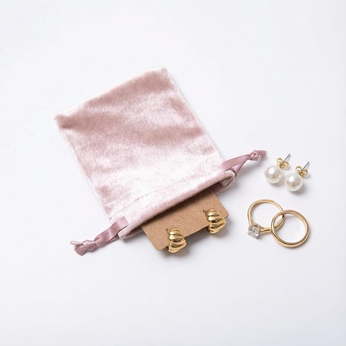 QIANF 12pcs Rose Pink Velvet Drawstring Bags 3x4 inches Glossy Small Velvet Cloth Gift Bags Jewelry Pouches for Storage Wedding Party Favor Christmas (Pack of 2) - Image 3